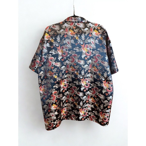 Clubbing Chinese dragon red satin Shirt Short sleeve mens XL street culture Club - Picture 3 of 6